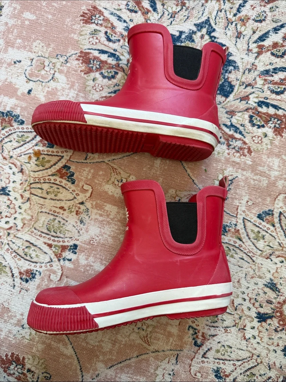 Ice Kids' Red Waterproof Rain Boots from Iceland. Has some scratches on surface.